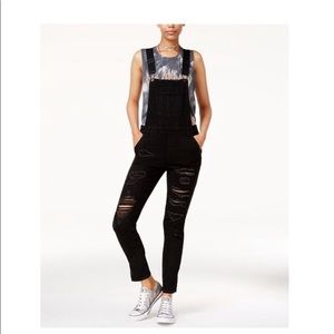 Dollhouse distressed black denim overalls